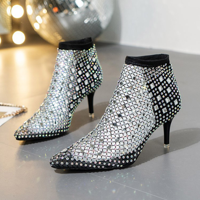 Crystal Mesh Fabric - Sandales d'été en maille pour femmes,